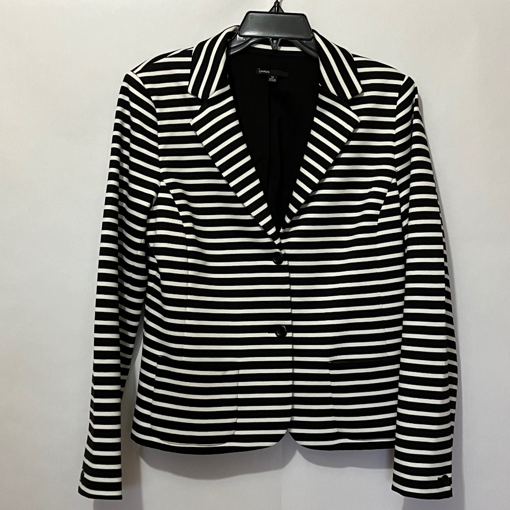 Chaus black/white striped jacket w/pockets